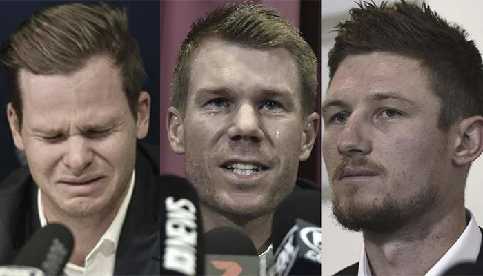 Steve Smith, David Warner and Cameron Bancroft addressing the media in Australia after the Ball Tampering Scandal.